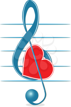 Illustration of a treble clef and heart on a white background