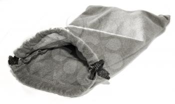 Open gray bag isolated on a light background