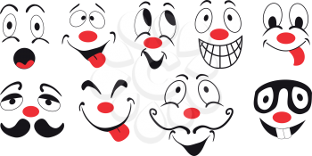 Illustration of several funny smileys on white background
