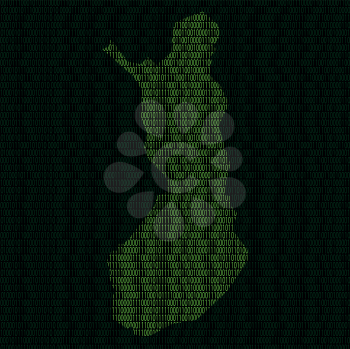 Illustration of silhouette of Finland from binary digits on background of binary digits