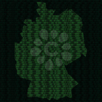 Illustration of silhouette of Germany from binary digits on background of binary digits