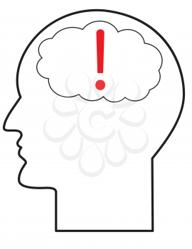 Illustration of the contour of a human head with exclamation mark
