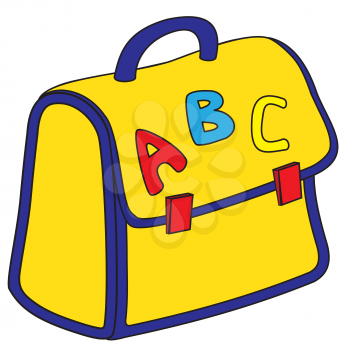 Illustration of a yellow school children portfolio with letters of the alphabet Isolated on a white background