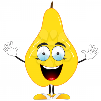 Illustration of a smiling yellow pear on a white background