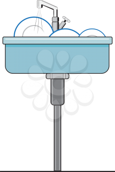 Illustration of a sink with dirty dishes