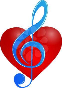 Illustration of the symbols of the heart and treble clef on a               white background