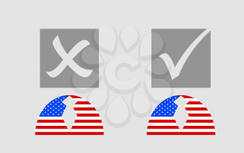 USA flag textured persons icon with vote mark. Image relative to parliament, president and others elections in United States of America