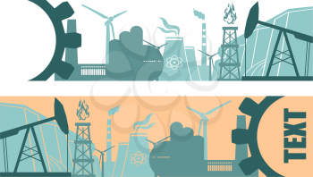Energy and Power icons set. Header banner with text field. Sustainable energy generation and heavy industry. Vector illustration