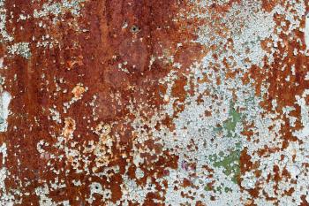 Texture of rusty metal with cracked paint. Old peeling paint with cracks and rust spots. Old grunge material.