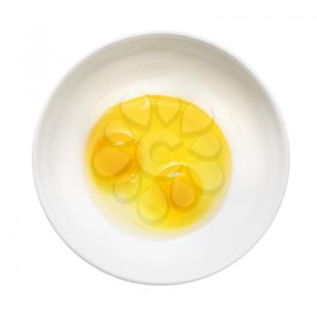 Two raw eggs on white plate. Isolated on white.