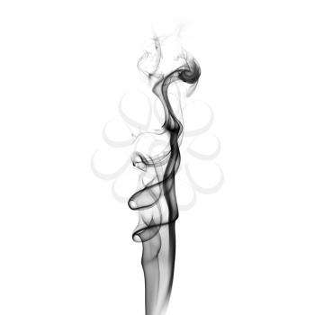 Photo. Abstract black smoke swirls on white background. Studio shot.