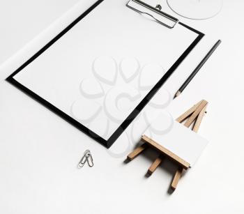 Branding stationery set on paper background. Blank objects for placing your design.