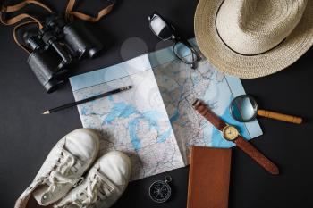 Travel concept background. Ready for the trip. Vacation items and accessories. Flat lay.