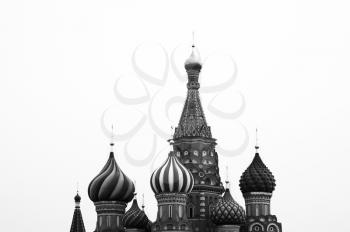 Black and white Saint Basil's Cathedral on Moscow Red Square background