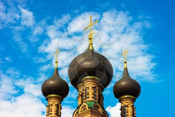 Horizontal Russian temple with clouds  background