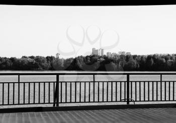Dramatic black and white Moscow city quay background