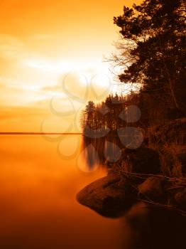 Vertical sunset on lake andscape background hd