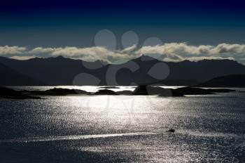 Norway northern islands riding boat silhouette background hd