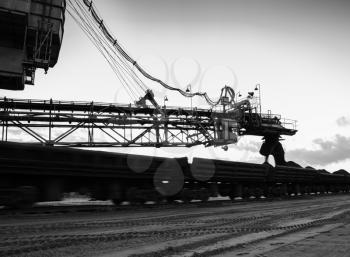 Horizontal black and white loading industrial process background backdrop