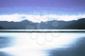 Norway ocean and mountains on horizon painting background hd