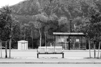 Black and white Norway city bus stop transport background hd