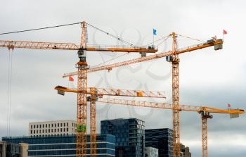 Industrial cranes building Oslo city background hd