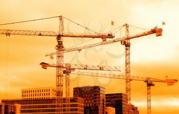 Industrial cranes building Oslo sunset background hd