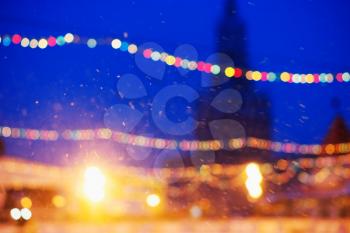 Russian winter with intense snow on Red Square bokeh background hd