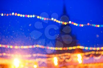 Russian winter with intense snow on Red Square bokeh background hd