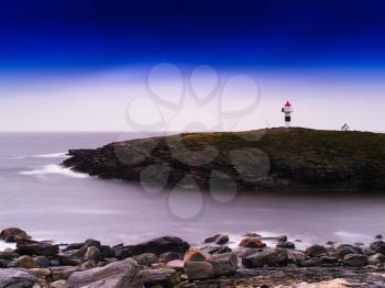 Horizontal vivid Norway lighthouse ocean bay landscape background backdrop