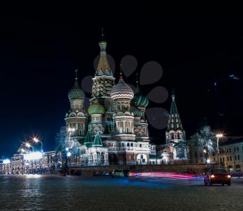 Square night Moscow Cathedral of Vasily the Blessed background backdrop