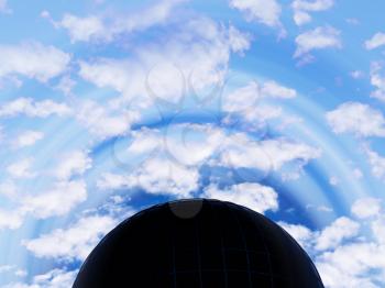 Dramatic ufo globe on blue sky background