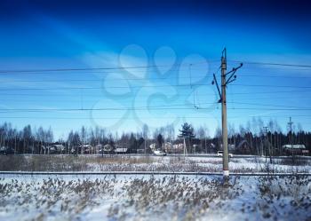 Railway road and power line post background hd