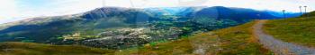 Mega wide panorama of  Oppdal city background hd
