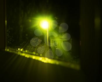 Zombie house at night with dramatic illumination background