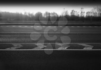 Separation marking line on the highway bokeh background
