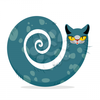 Snake cat. Fantastic, mythical pet. Cute dreamlike beast Head cat and tail of snake.