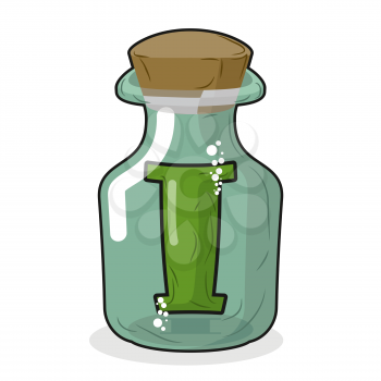 I in  magic jar. Letter to lab for tests and research bottle. Glass bottle with cork. Magic transparent bulb
