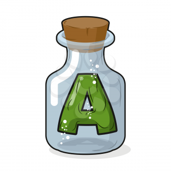 A letter in bottle for experiments. Letter in vessel. Laboratory research vessel. Vector illustration figure for chemical tests.
