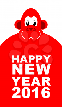 Happy new year. Chinese new year red monkey. Big cute monkey. Vector illustration for winter holiday
