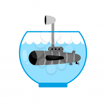 Submarine in Aquarium. Periscope above water. Monitoring space. Miniature water transport