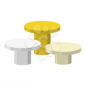 Sports Round podium on a white background. Three prizes: gold, silver and bronze. Vector illustration pedestal for winner
