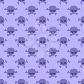 Skull with crossbones background. Seamless purple pattern from head of skeleton. Halloween Ornament

