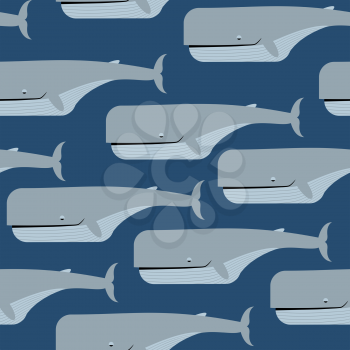 Sperm whale seamless pattern. Blue whale vector background. Great underwater dweller. Ornament for fabric marine style
