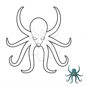 Octopus coloring book. Cthulhu, kraken underwater angry clam. Vector illustration of animal with tentacles
