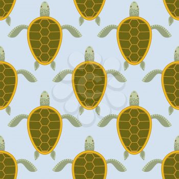 Flock of sea turtles. Water turtle seamless pattern. Vector background of aquatic reptile with shell.
