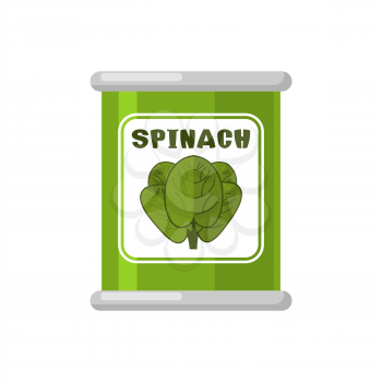 Spinach in tin. Useful Herbs. Green lettuce leaves. Dietary vegetarian food
