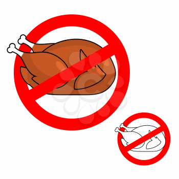 Ban roasted chicken. Prohibited fried food. Red prohibition sign. Crossed-baked turkey. Stop cholesterol. Logo diet