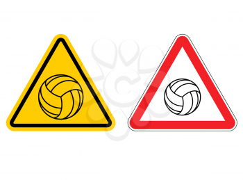 Warning sign volleyball attention. Dangers yellow sign game. Ball is on red triangle. Set of road signs
