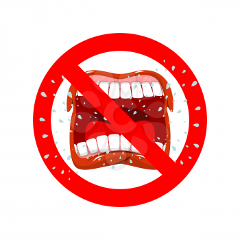 Stop screaming. It is forbidden to shout and swear. Crossed-open mouth. Emblem against aggression. Red prohibition sign. Ban profanity